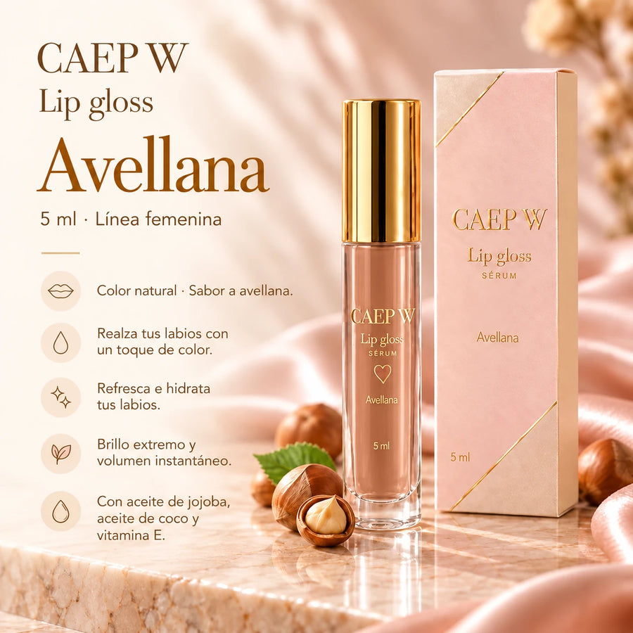 Lip Gloss Avellana de CAEP W, envase y presentación completos