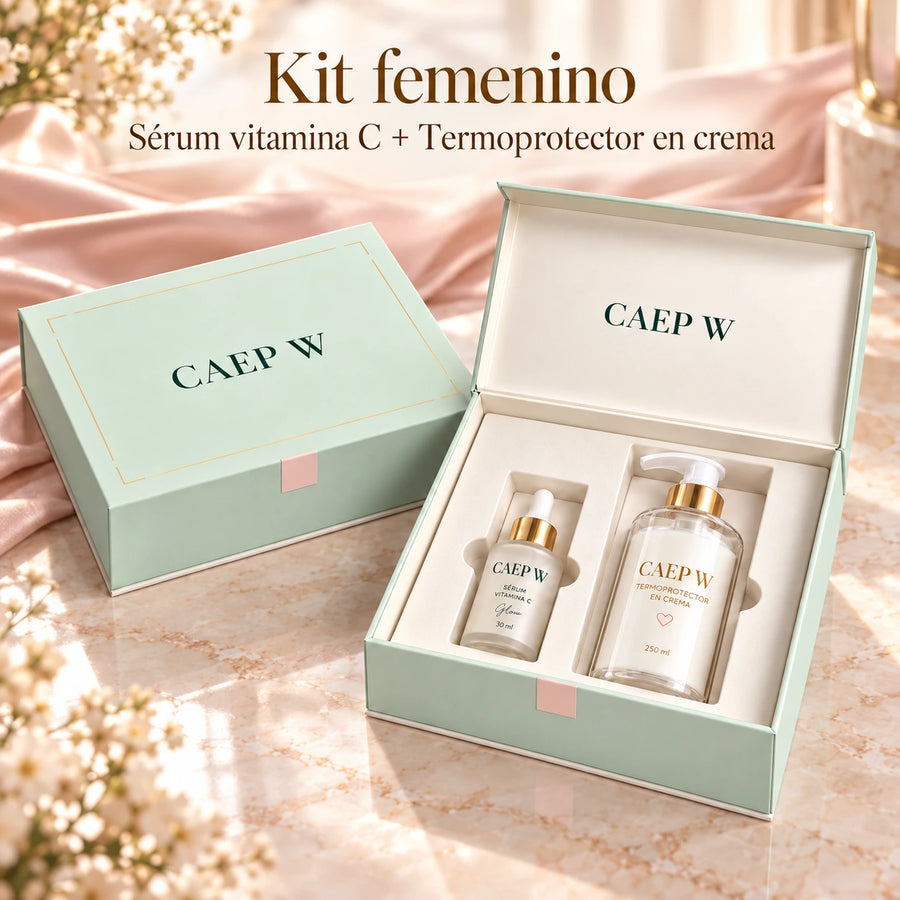 Dúo Glow & Protección de CAEP W, envase y presentación completos