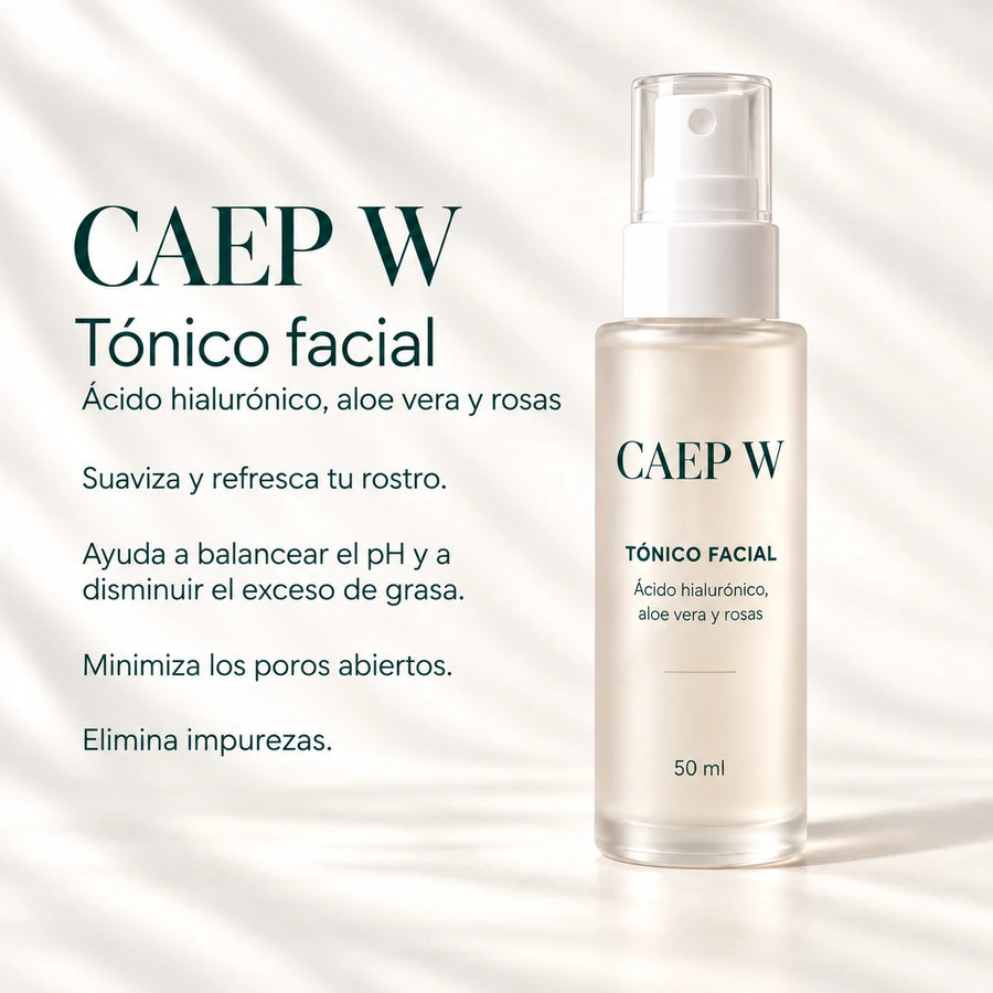 Tónico facial de CAEP W, envase y presentación completos