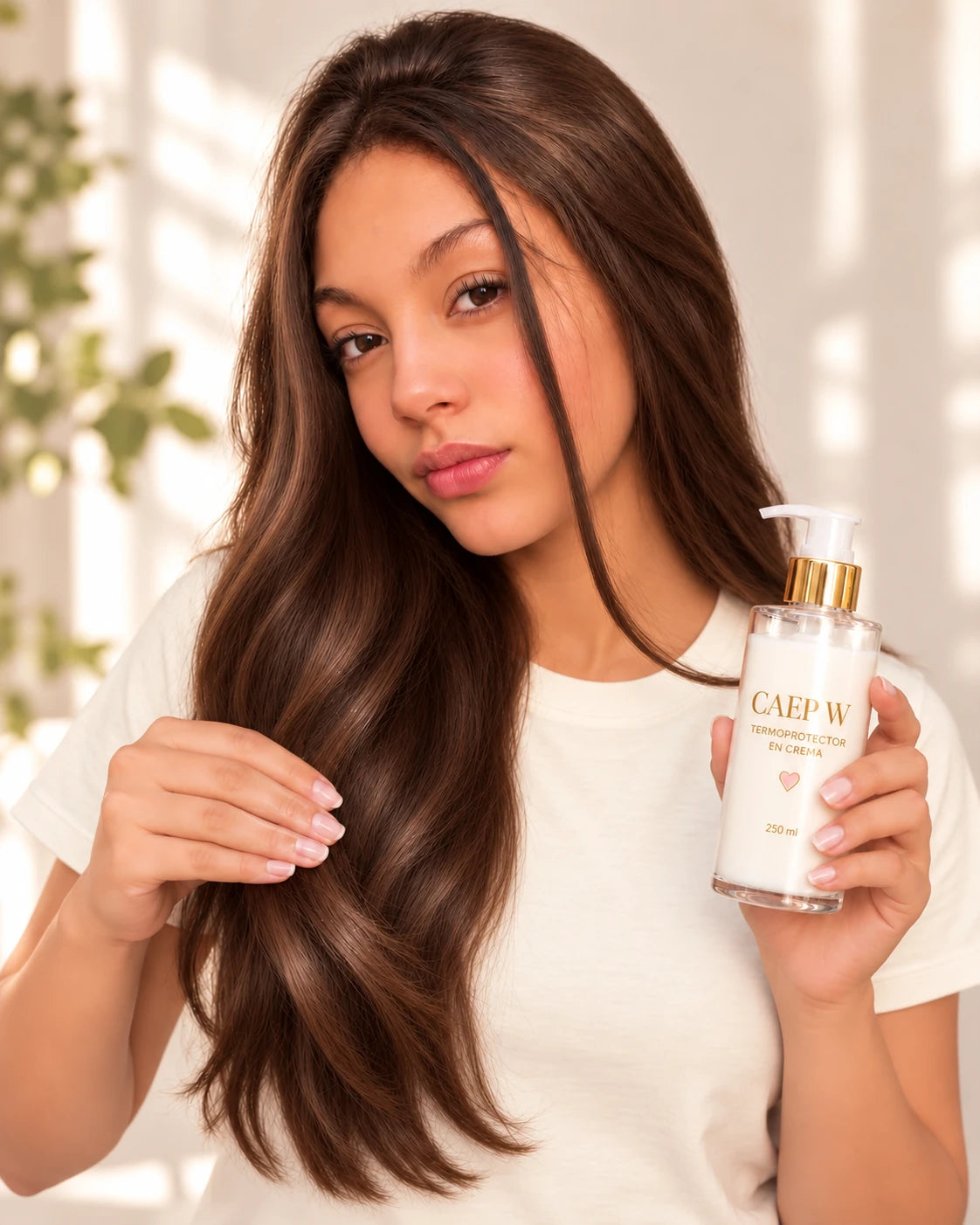 Emilia distribuyendo Termoprotector en crema en el cabello